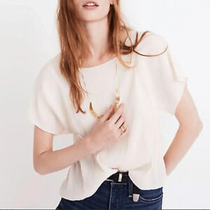 Madewell Texture & Thread Cream Micropleat Cropped Top Size Small